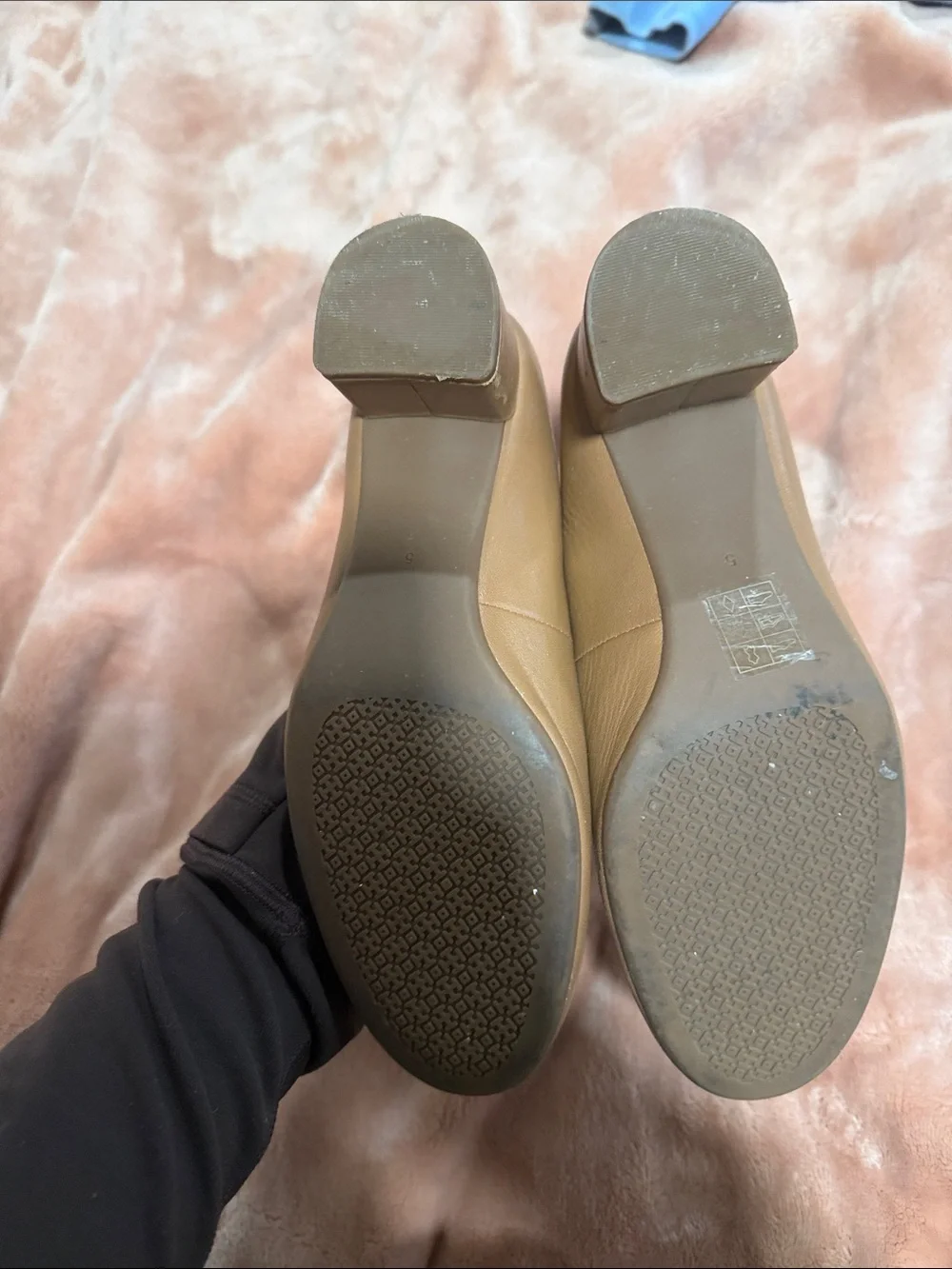 Tory Burch Brown Leather Logo Round-Toe Ballet Flats